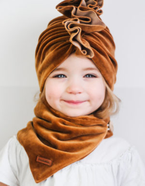 turban welurowy dla dzieczynki karmel brąz