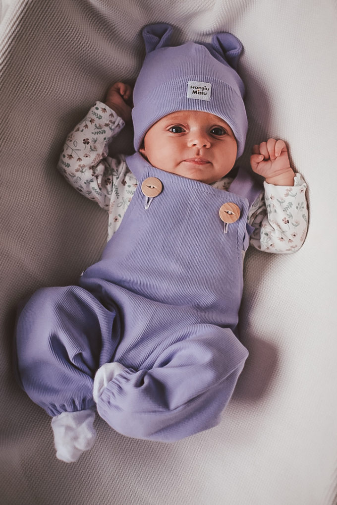 ubranka niemowlęce prążkowane fioletowe