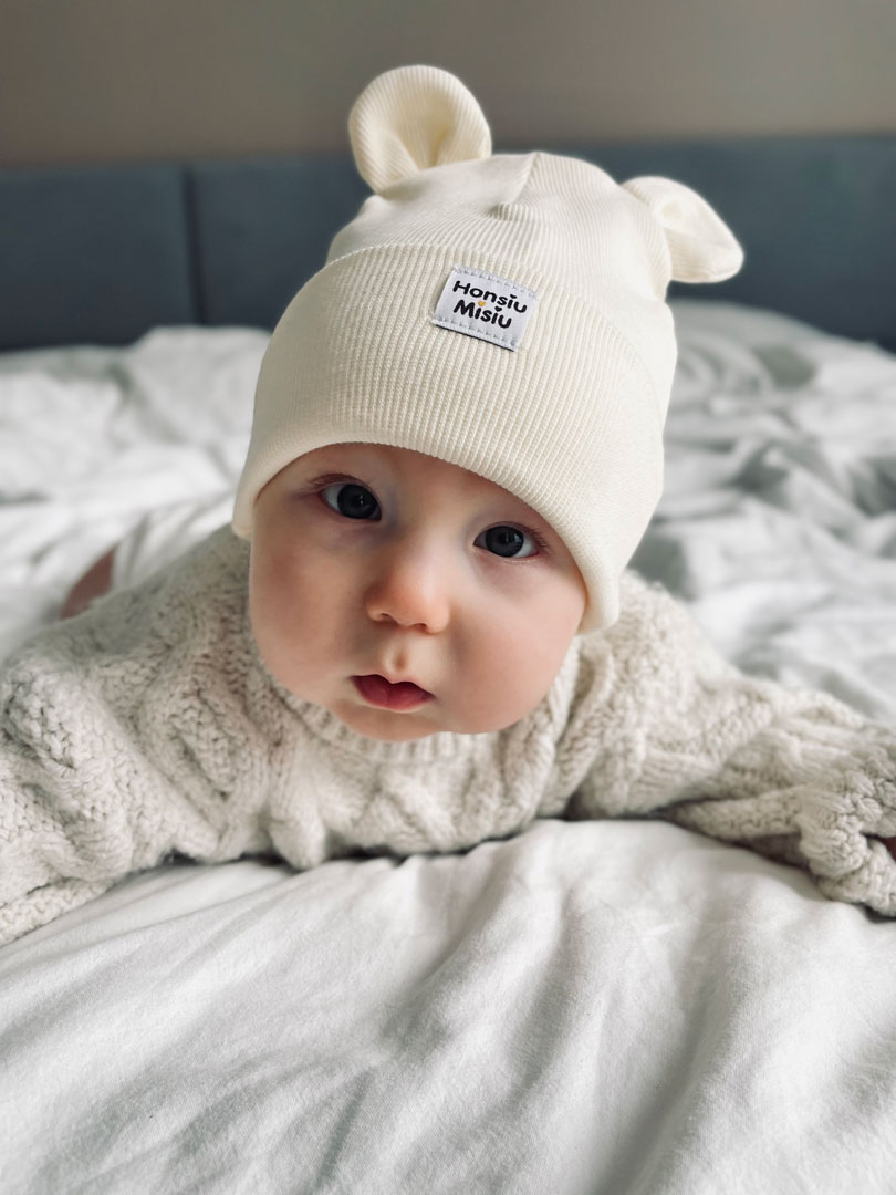 czapka dla niemowlaka z uszami kremowa