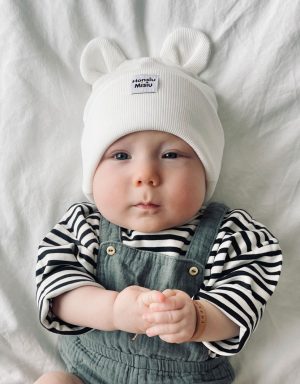 beanie czapka z uszami dla niemowląt biała