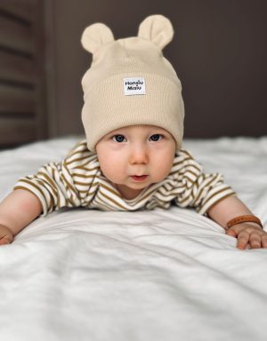 czapka niemowlęca z uszami beżowa