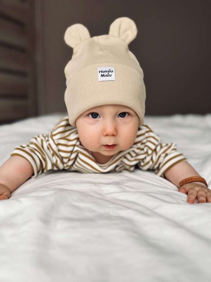 czapka niemowlęca z uszami beżowa