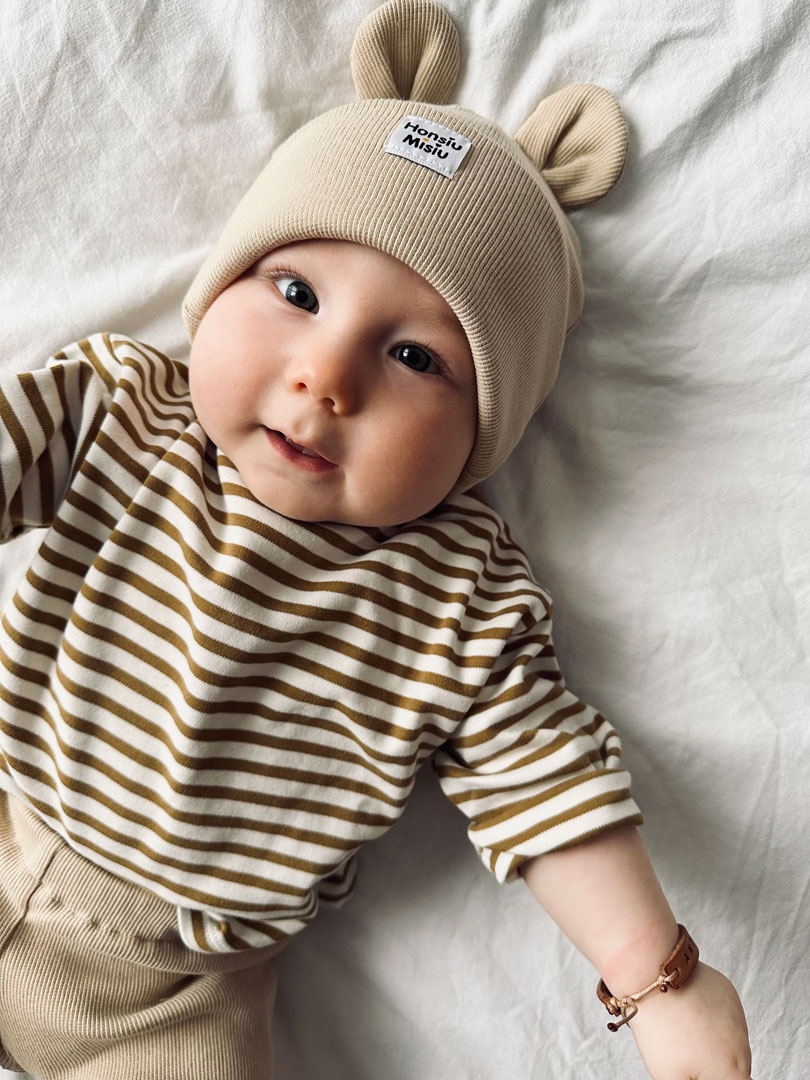 czapka dla niemowlaka z uszami beżowa