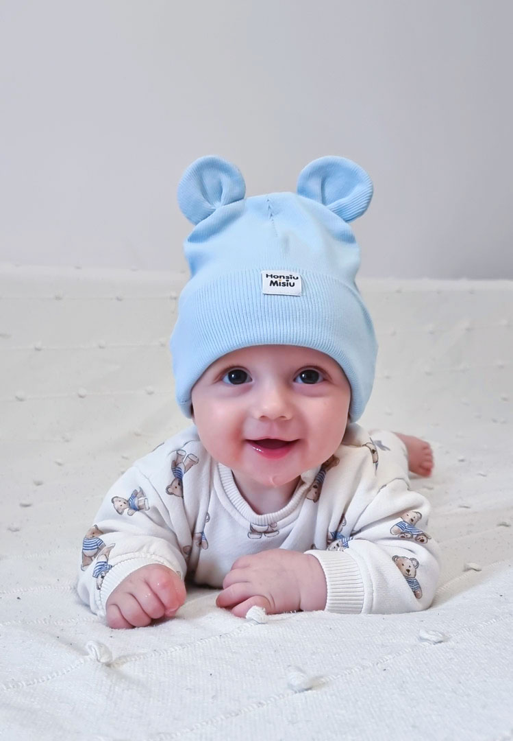 czapka dla niemowlaka z uszami baby blue